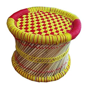 KSM Eco-Friendly Handmade Footstool Muddha for Outdoor-Indoor RED YELLOW Color - Picture 1 of 2