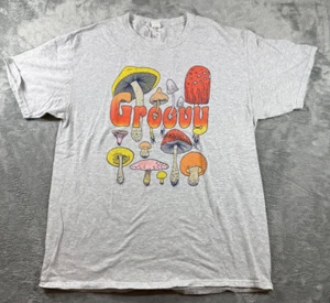 Camiseta Para Hombre Talla L Gris Hippie Psicodélico Groovy Mushroom Manga Corta - Imagen 1 de 4