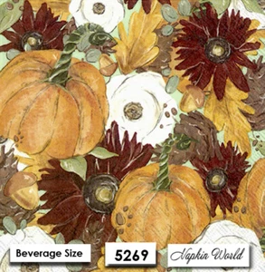 (5269) DOS servilletas individuales de papel para bebidas/cócteles decoupage calabazas de otoño - Imagen 1 de 3