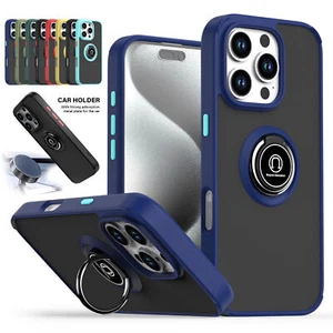 For iPhone 16 15 Pro Max 14 13 12 11 XR X Magnetic Ring Holder Stand Matte Case  - Picture 1 of 18