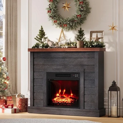 1400W Electric Fireplace Heater with Mantel LED Log Flame Shelf Remote Control - Image 1 of 4