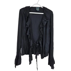 Vintage Isabel Marant Wrap Blouse Top Black Ruffle Tie Front Long Sleeve Size 2 - Picture 1 of 5