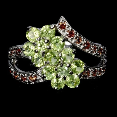 925 Sterling Silver Ring Round Peridot Sapphire Natural Gemstone Jewelry Size 9 - Image 1 of 4