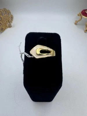 Anillo Minimalista Girasol Firmado Vintage Tono Dorado y Esmalte Crema Talla 7 Foto 1 de 4