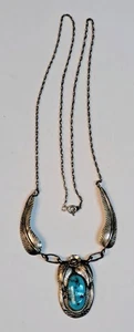 Türkis Navajo 925 Sterlingsilber Blume & Blätter 22" Halskette 12,5 Gramm - Bild 1 von 3