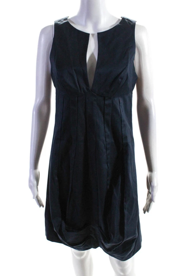 Vestido vaquero Jay Godfrey para mujer sin mangas cuello en V hasta la rodilla azul marino algodón 8 Foto 1 de 4