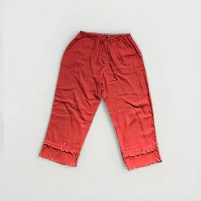 PANTALONES STONEBRIDGE MUJER 10 Rojo Lino Frente Plano Tobillo Cordón Informal  Foto 1 de 4
