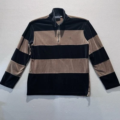 Vintage Guess 1/4 Zip Shirt Mens XXL Brown Striped Velour Velvet Y2K Rugby 90s - Image 1 of 4