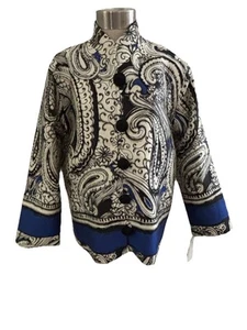 Caroline Rose Black Paisley Jacquard Jacket Button Front Royal Trim M NWT $598 - Picture 1 of 15