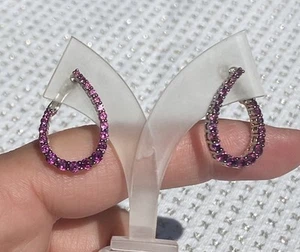 Sterling Silver Graduated Rhodolite Garnet Front/Back Hoop Earrings - Picture 1 of 12