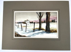 Vtg Watercolor Painting Barn In Winter Landscape Scene 12x16” Fine Art - Picture 1 of 12