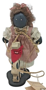 Bambola popolare artigianale in legno alto nettie marrone 10" 1988 2a edizione - Foto 1 di 3