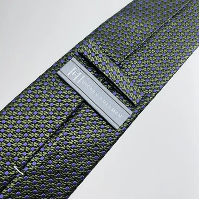 "Corbata de seda Hickey Freeman verde oscuro tejida Repp con puntos morados 57,5 x 3,5"" nueva sin etiquetas"  Foto 1 de 4