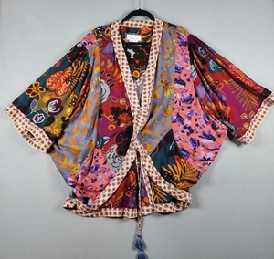 Anthropologie Tallie Bohemian Kimono Dolman Sleeve Tie Front Tassel Womens XS - Picture 1 of 9