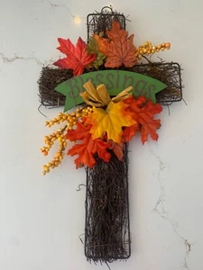 Fall Wall / Door Decor Cross Blessings Wreaths Decoration Multicolor 21” x 12” - Picture 1 of 10