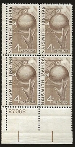 US Scott #1189, Plate Block #27062 1961 Naismith 4c FVF MNH Lower Left - Picture 1 of 1