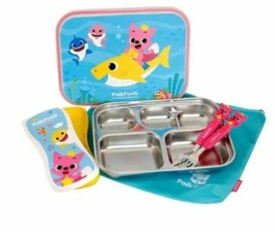 Pinkfong Cuchara de Acero Inoxidable Tenedor Plato de Almuerzo Bolsa Estuche Set para Bebés y Niños Foto 1 de 4
