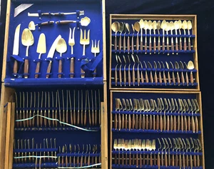 144 Piece SIAM Thailand Brass & Rosewood Flatware 12 Place Settings +SVG PCS - Picture 1 of 10