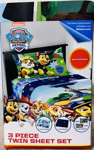 New Nickelodeon Paw Patrol Puppy Hero 3 Piece Twin Sheet Set Blue Microfiber - Picture 1 of 4