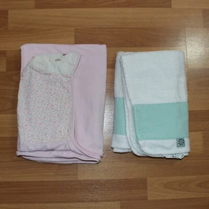Baby Girl Bath Towels Pink with Bear Hood & White with Blue/Green Details - Picture 1 of 5