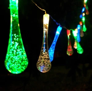 20 Foot Solar Powered Water Drop String Lights - 59 LED Multi Colored, 8 Modes - Picture 1 of 3