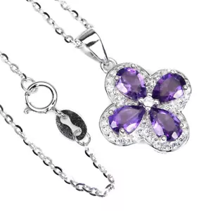 Unheated Pear Amethyst 6x4mm Simulated Cz 925 Sterling Silver Necklace 18 Inches - Picture 1 of 10