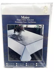 Moire Elegant Fabric Tablecloth, Solid White Color Print 52' x 70 Obl. USA, NEW - Picture 1 of 4