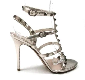 VALENTINO GARAVANI ROCKSTUD 105 METALLIC LEATHER ANKLE STRAP SANDALS SZ.37 - Picture 1 of 6