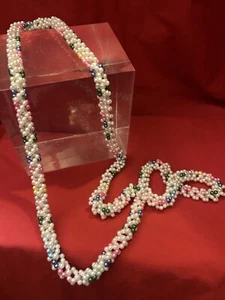 VINTAGE Faux Pearls lei crochet 44” long multicolors - Picture 1 of 2