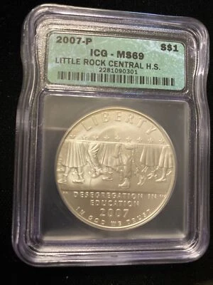 2007 P Little Rock Silver Dollar ICG MS69 Desegregation Commemorative Unc - Image 1 of 4