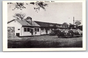 Granby MA The Spot, coches antiguos, gasolinera Amoco, perros calientes, postal vintage - Imagen 1 de 2
