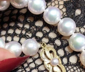 Gorgeous AAA+ 9-10mm natural Akoya white round pearl bracelet 14k 7.5-8" - Picture 1 of 4