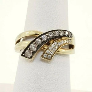 Levian 14k Yellow Gold .50cttw Chocolate & Vanilla Diamonds Crossover Ring Sz 7 - Picture 1 of 12