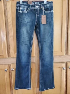 Antique Rivet Violet Women's Embellished Embroidered Blue Jeans Size 28 - Picture 1 of 4