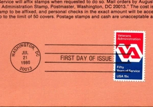 USPS FDC Souvenir Sheet Veterans Administration VA Stamp Scott #1825 - Picture 1 of 2