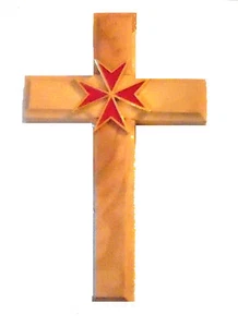 Medieval Holy Land Crusades Knights Olive Wood Malta Battle Cross Symbol Red KC - Picture 1 of 5
