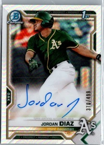 Jordan Diaz 2021 Bowman cromo refractor automático/499 #CPA-JDI Oakland Athletics - Imagen 1 de 2