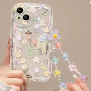 Phone Case for iPhone 16 /15 /14/ 13 12 11 SE XR XS 8 7 Plus Flower Wrist Strap - Picture 1 of 18