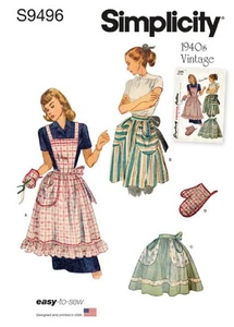 🌼Simplicity S9496 Misses' Vintage Apron 1940’s Retro - Picture 1 of 2