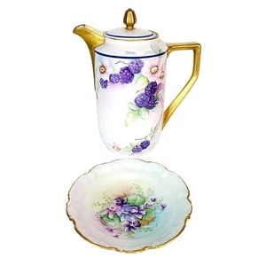 Early 1900s-1920 Silesia Germany Lusterware Porcelain Coffee Pot & Plate - Picture 1 of 15