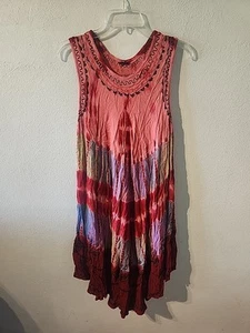 Made In India Red Purple Tie Dye Strap Boho Midi Dress Swimsuit Cover One Size - Picture 1 of 6