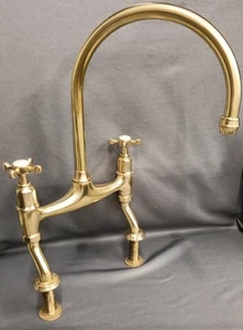 PERRIN & ROWE BARE BRASS KITCHEN MIXER TAP, IDEAL BELFAST SINK FULLY REFURBISHED - Picture 1 of 6