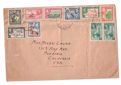 1944 Fiji Nueva Zelanda APO cubierta a Monrovia California Foto 1 de 2