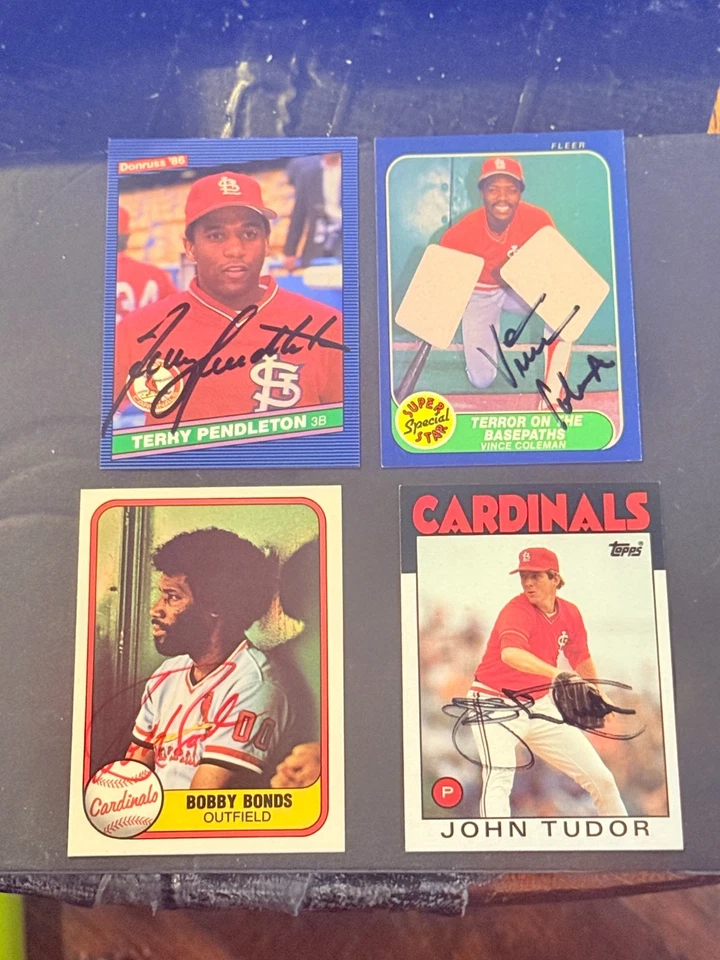 (4) ST LOUIS CARDINALS ON CARD AUTOS - B BONDS, V COLEMAN RC, T PENDLETON, TUDOR Foto 1 de 2
