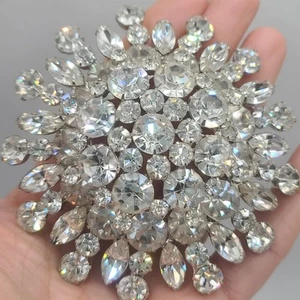 Vintage Rhinestone Brooch HUGE Clear Large - Picture 1 of 12