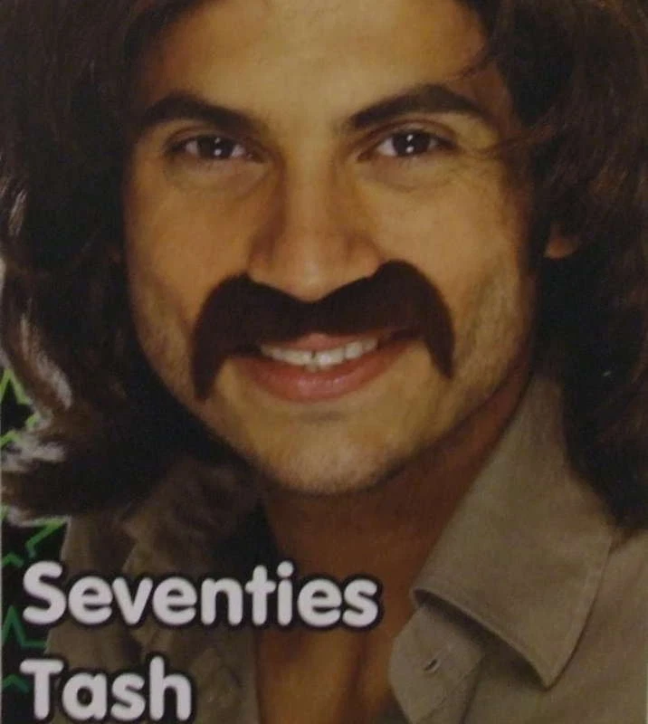 Vestido de fantasía años 70 70 Tash Stick en bigote marrón nuevo por Smiffys Foto 1 de 1