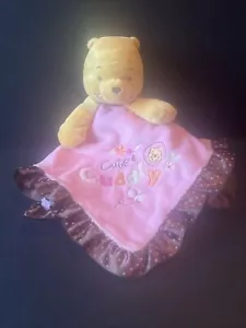 Disney Baby Plush Pink Winnie The Pooh “Cute & Cuddly” Lovey Brown Satin Trim - Picture 1 of 8
