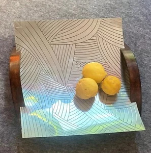 MCM - Style Evans Design Group Footed Metal TRAY VTG Etched Handcrafted XL EUC - Picture 1 of 21