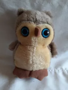 Vintage Owl Plush Stuffed Korea Blue Eyes 7" 1986 Brown Cream - Picture 1 of 6