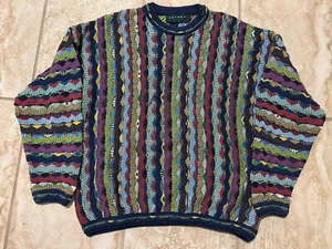 Vintage Tundra Canada Coogi Style 3D Knit Biggie Grunge Blue Sweater Size L - Picture 1 of 6